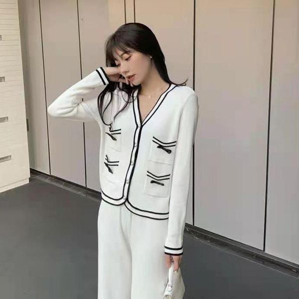 

women's two piece pants long sleeves knit sweater two-piece set women and thin tracksuit female fashion 2021 xxl outfit jogging suit, White