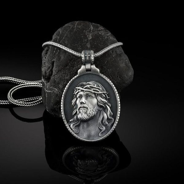 

fjxppendant necklaces christian jesus pure tin old men's vintage ne, Silver