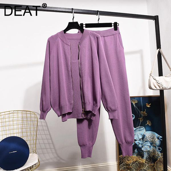 

women's two piece pants deat women zipper cardigan sweater high waist elasticity long set fashion autumn winter 2021 11d2567, White