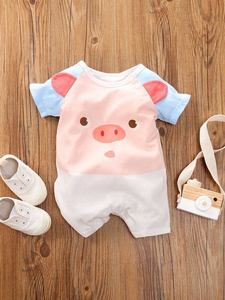 

yierying baby cartoon print contrast raglan sleeve romper she, Blue