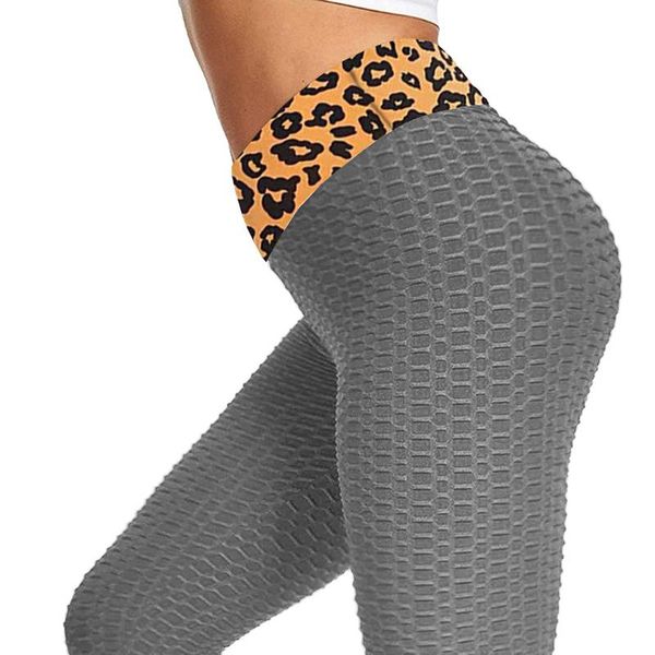 

women's leggings 40# leopard women high waist dobby patchwork pants push up sport fitness workout gym, Black