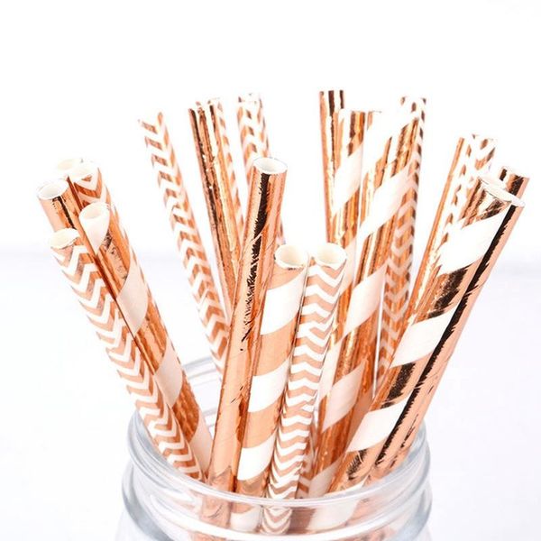 

disposable dinnerware 25pcs rose gold paper straws strip dot drinking birthday baby shower wedding party supplies cake sticks