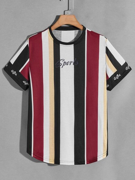 

men vertical striped & letter graphic tee z5j2#, White;black