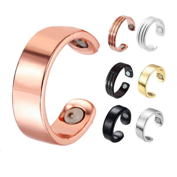 Rose Gold überzogene magnetische Ringe einfache Gesundheit offenen Mund Manschette Ring für Männer Frauen Finger Großhandel