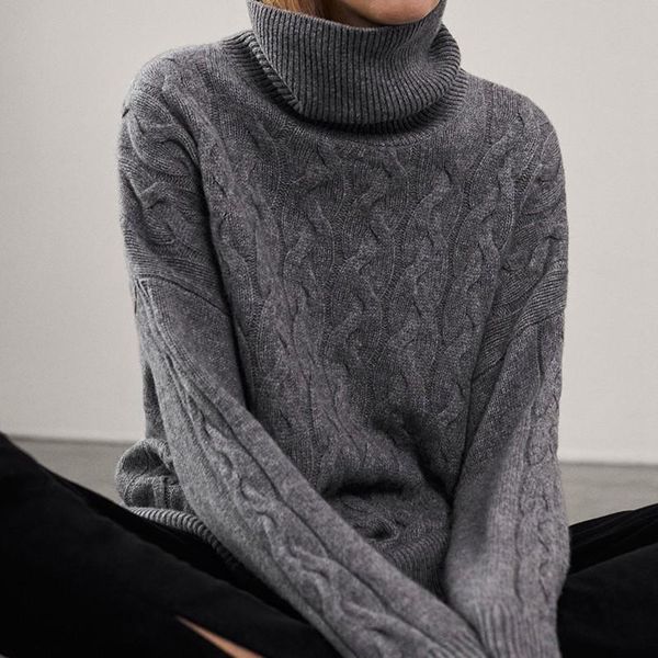 

women's sweaters retro twisted flower front short back long twist turtleneck sweater fashion all-match pullover, White;black