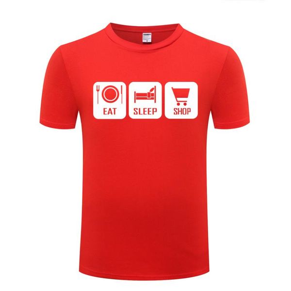 

men's t-shirts eat sleep shop shopping printed t shirt men summer style cotton short sleeve tshirt funny novelty t-shirt for women tee, White;black