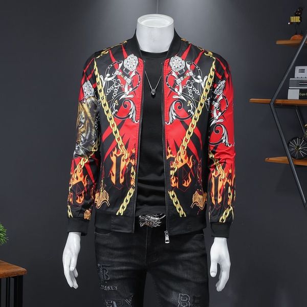 

2021 new luxury gold print bomber streetwear social korean tiger head jacket royal men casual coat windbreaker clothes 2p25, Black;brown