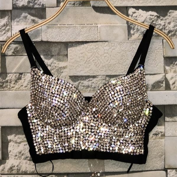 Strass Bead Bustier Espartilho Pérolas Diamante Push Up Night Club Bralette Feminino New Moda Bra Cropped Plus Size 210308