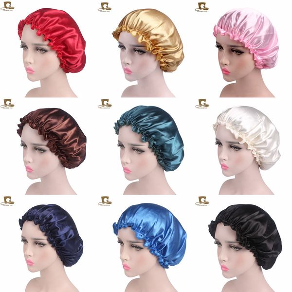 

women's satin lace hats nightcap stretchy hair protection cap hair quick drying waterproof thickened shower caps hairdressing tools h24, Yellow