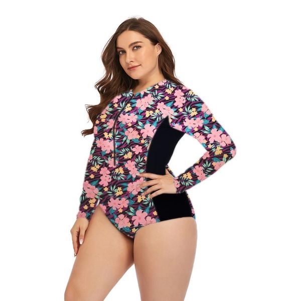 

one-piece suits 2021 one piece swimsuit long sleeve swimwear women print floral bathing suit retro monokini beachwear female