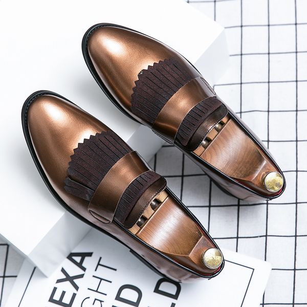 

solid blue brown patent leather men suit shoes pointed tassel formal men oxford loafers big size 38 48 party wedding, Black