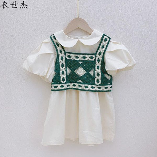 

girl's dresses girls' skirts 2021 summer products woolen crocheted vest two-piece dress children's fashion trend, Red;yellow