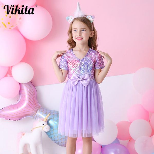 Vikita Girls Elegantes Kleid Kids Prom Performance Geburtstagsfeier Brautjungfer Schule Sommerkleider Kleinkinder Tüll Prinzessin Kleid 210303