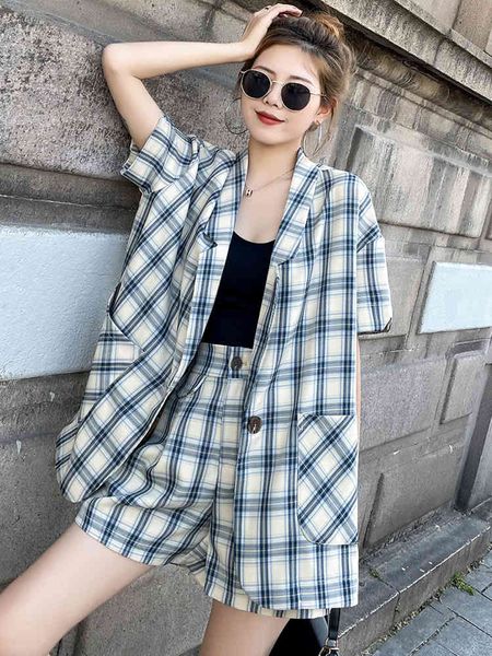 

women's tracksuits will see plaid niche shorts casual western fashion age-reducing two-piece 09r7, Gray