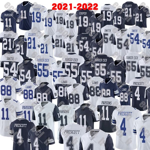 

2021-2022 stitched football jerseys 4 dak prescott 11 micah parsons 19 amari cooper 21 ezekiel elliott 54 smith 55 leighton vander esch 88 c, Black;red
