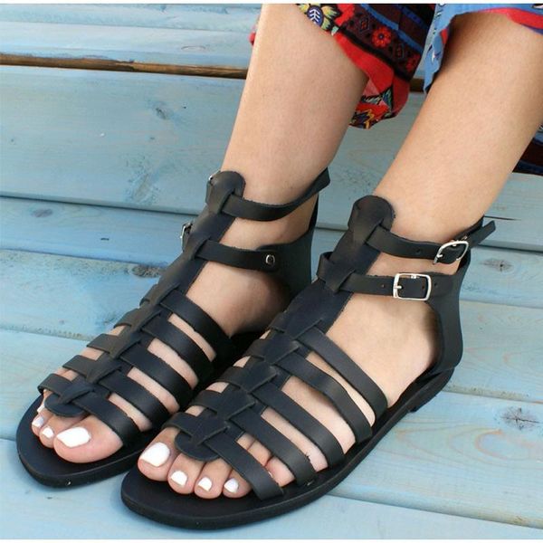 

sandals gladiator women summer flat beach shoes ladies open toe roman black gold brown sandalias mujer