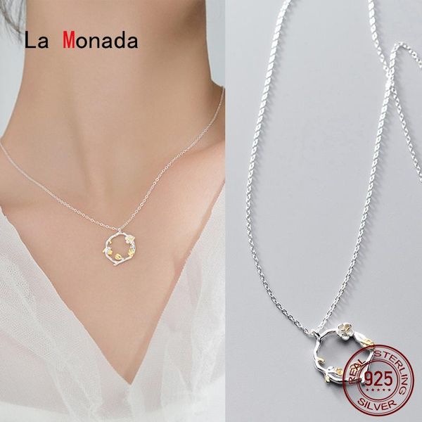 

chains la monada silver chain necklace for women circle pendant fashion flower branch 925 jewelry on the neck womens necklaces
