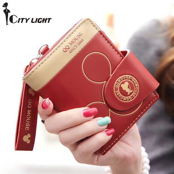 

women small wallet cartoon cute coin purse hasp card 6 colors available, Red;black