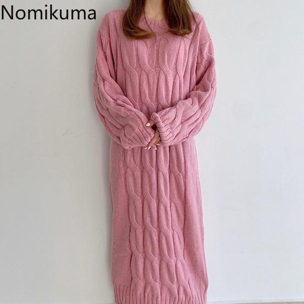 

casual dresses nomikuma korean twisted straight sweater dress causal long sleeve o-neck knitted 2021 autumn winter vestidos femme 6d496, Black;gray