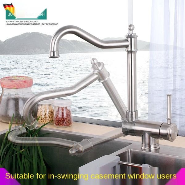 

kitchen faucet rotary folding and cold water faucet black 304 stainless steel single handle