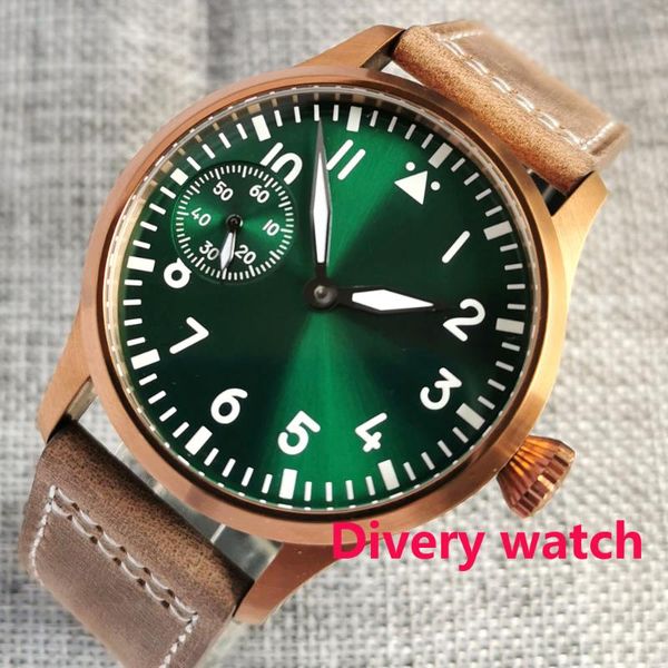

wristwatches special sunburst green dial 42mm mechanical men's watch st3600 hand winding movement wristwatch sapphire glass luminous, Slivery;brown