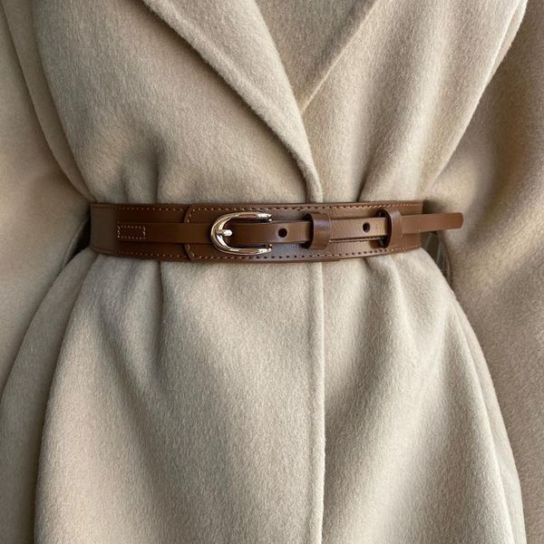 

belts women's genuine split leather thin waist belt for dress, Black;brown