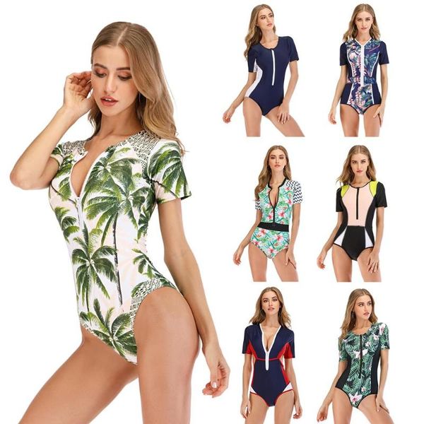 

professional swimwear one piece swimsuit women zipper monokini swimsuit sport bodysuit beach bathing suit women half sleeve swim