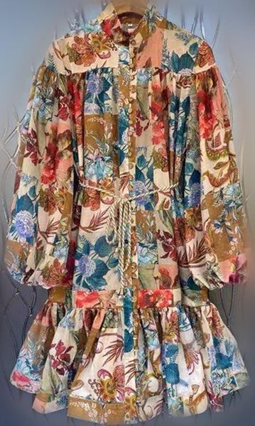 

casual dresses designer luxury women dress long sleeve stand collar female slim floral printed runway evening party wear, Black;gray