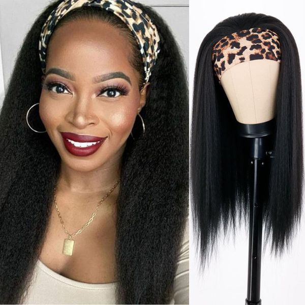 

synthetic wigs azqueen 16 30'' long yaki straight hair headband for african american women natural black kanekalon afro wig