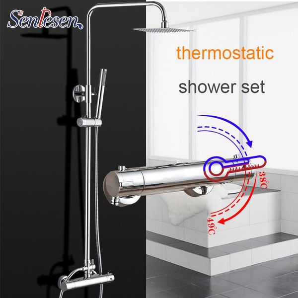 

senlesen thermostatic bathroom shower faucet with 8" ultra thin shower head abs hand brass thermostatic value
