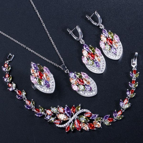 

earrings & necklace artistic vintage cubic zircon jewelry colorful cz crystal 925 silver ring pendant earring set for women