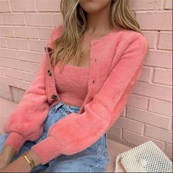 

2021 new arrival womens sweater fluffy jumper long sleeve slash neck ladies warm autumn winter pullover 2 color pink green, White;black