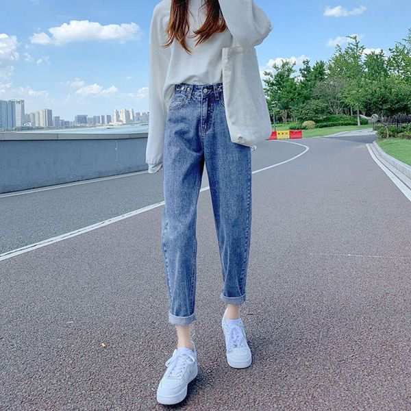 

tube loose summer slim high waist small radish daddy pants, Blue