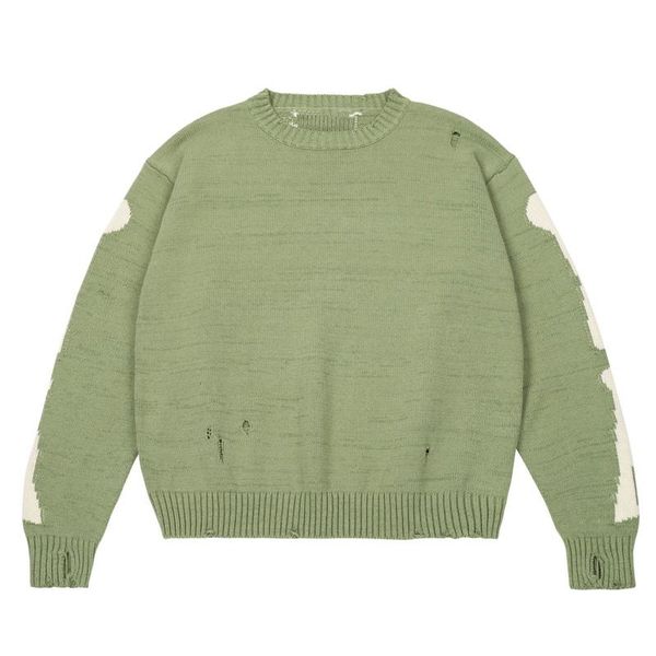 

men's sweaters men oversized sweater green loose skeleton bone printing woman street damage hole vintage 1:1 knitted, White;black