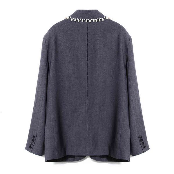 

women's suits & blazers [eam] women gray pearl chain single breasted blazer lapel long sleeve loose fit jacket fashion spring autumn 20, White;black