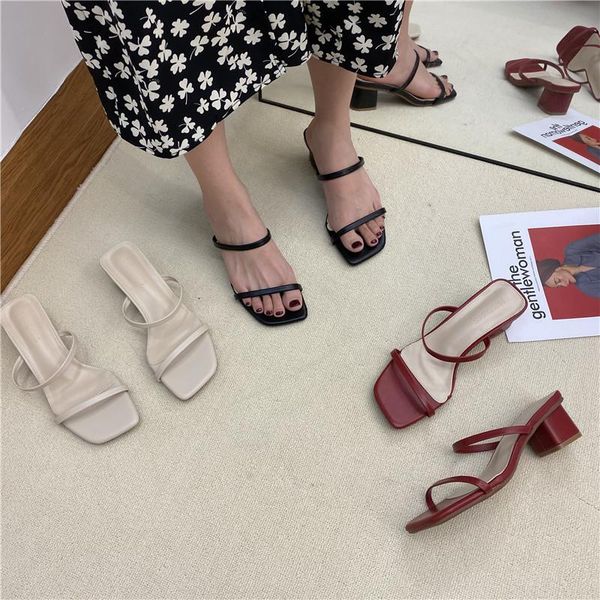 

slippers low shoes womens outdoor pantofle slides heeled mules 2021 high scandals pumps fabric rome rubber pu hoof female, Black