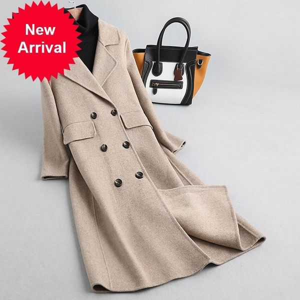 

women's wool & blends 2021 winter women fashiont fur coat jacket female lady's long style pocket belt suit clothes a988277, Black