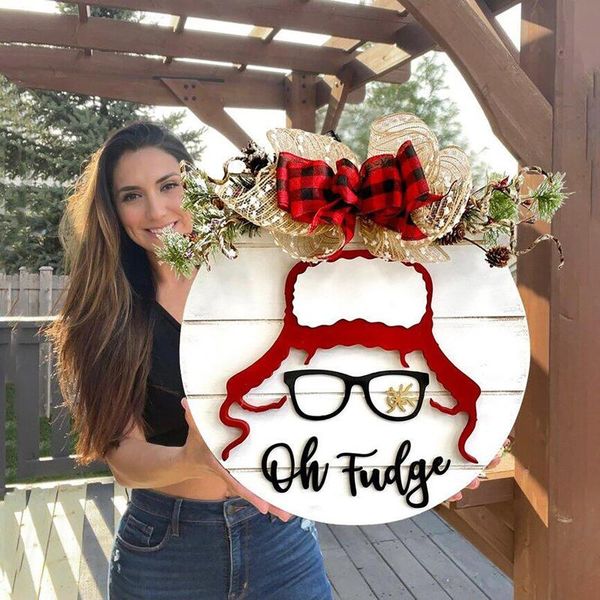 

decorative flowers & wreaths merry christmas hanging sign wooden wreath with bow for home house door porch banner front flag bar