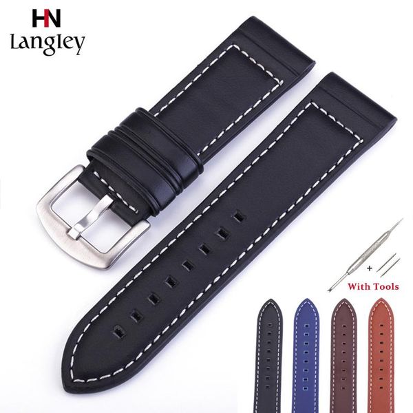 

watch bands genuine leather watchband flat interface wristwatch straps 18mm 20mm 22mm 24mm steel buckle wristbands, Black;brown