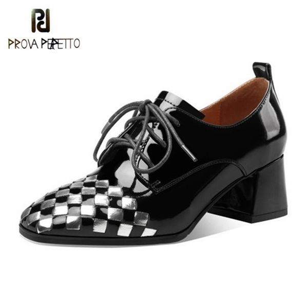 

dress shoes prova perfetto office lady patent leather women's high heel single lace up women pumps business ladies zapatos 2021, Black