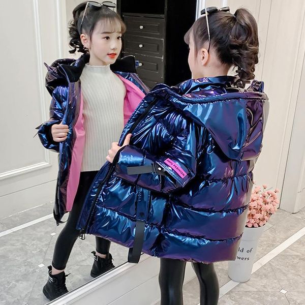 

down coat kids shiny jackets winter warm children hooded outerwear clothing teen girls clothes thick parkas 6 8 10 11 12 13y, Blue;gray