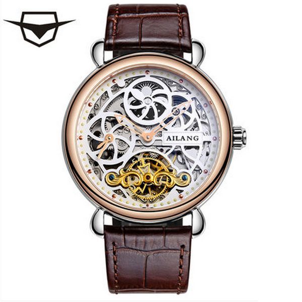 

watch ailang sport original gold men's brand luxury montre homme clock men automatically hollow out, Slivery;brown
