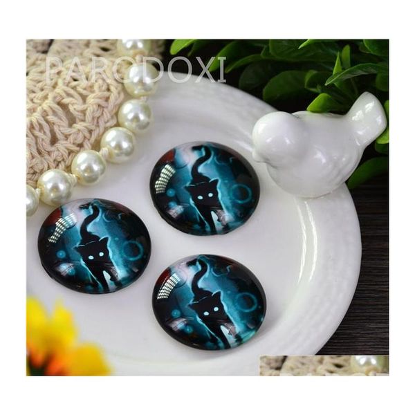 

20mm charm mysterious dark night cat pattern round glass do jlltor home003, Bronze;silver