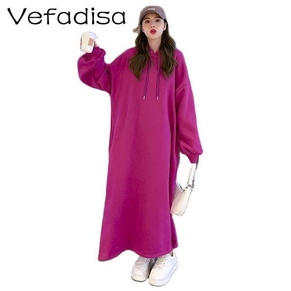 

casual dresses vefadisa 2021 autumn women clothing printed loose long sleeve sweatshirt dress hooded plus size dress189, Black;gray