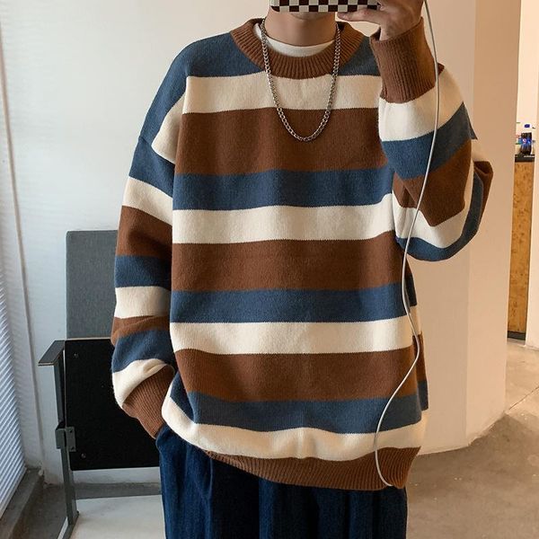 

men's sweaters winter striped sweater men warm fashion retro knitted pullover casual loose long-sleeved mens jumper clothes -2xl, White;black