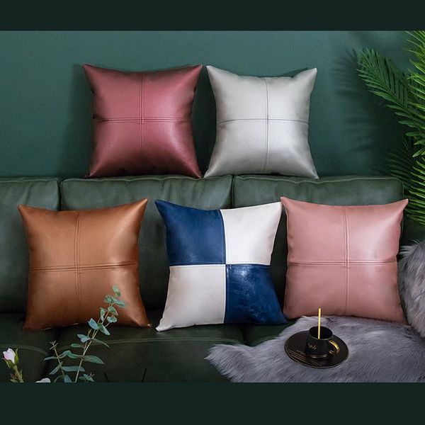 

pu luxury cushion cover simple pillow covers decorative pillowcase for sofa living room home decor blue cushion cover 45x45