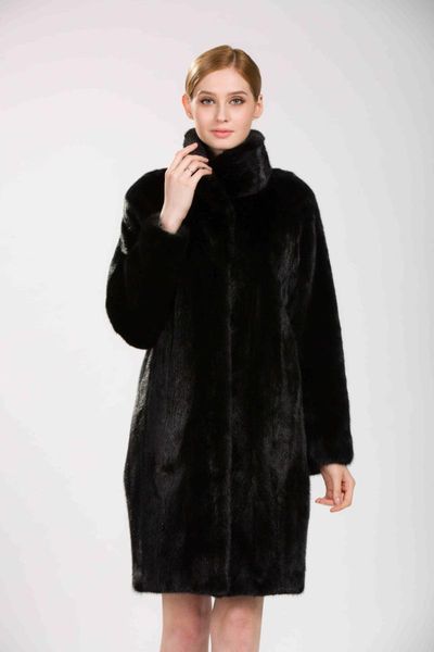 

women's fur & faux black stand collar model of 2021 winter woman natural mink coat