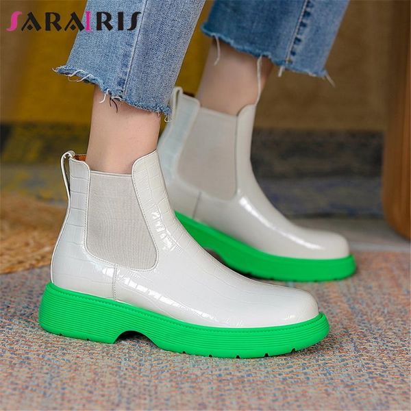 

boots sarairis arrival slip on solid concise platform chunky casual stylish women quality shoes, Black