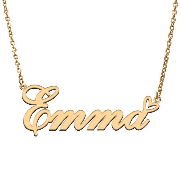 

pendant necklaces love heart emma name necklace for women stainless steel gold & silver nameplate femme mother child girls gift