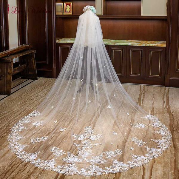 

bridal veils veil long lace appliqued-edge 4 meters ivory cathedral wedding with champagne 3d flowers, Black